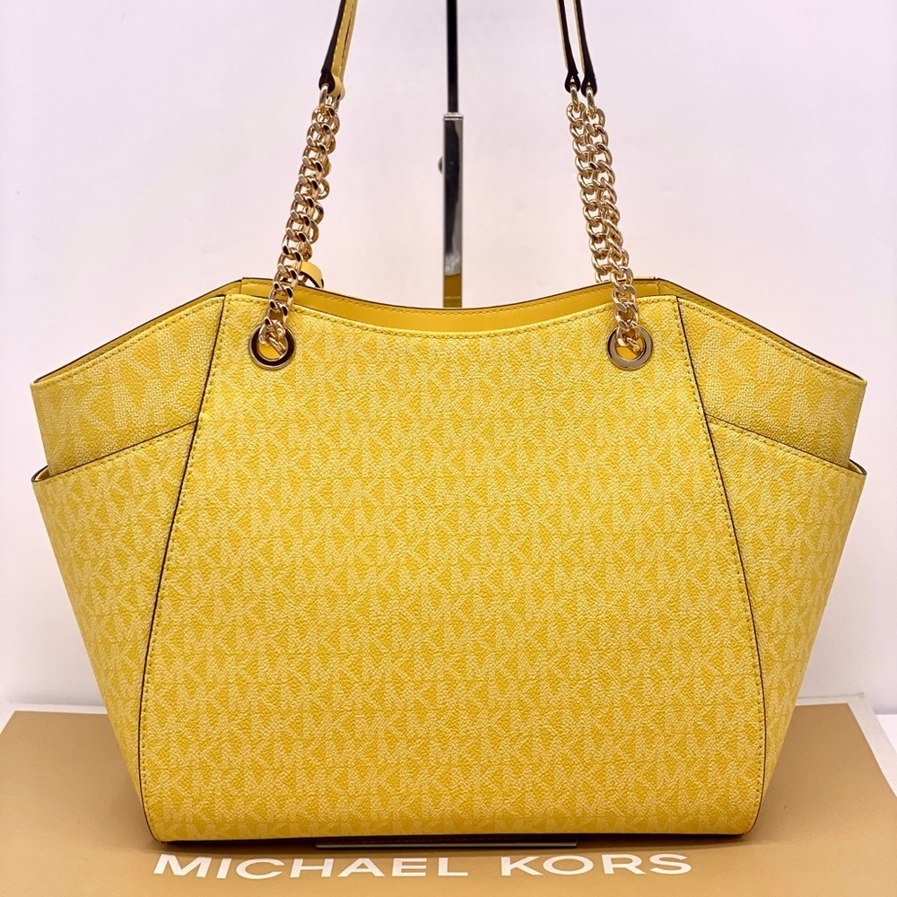 Michael Kors Signature Logo Chain Shoulder Tote DAISY YELLOW - Picture 6 of 14